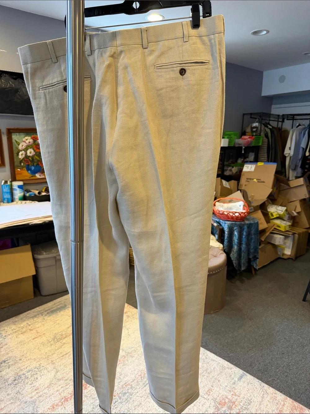 Brooks Brothers Khaki Linen Blend Pants - Light Tan size W40/L32 Madison  staine
